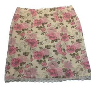 Tan With Pink Floral Lace Trim Hem Skirt